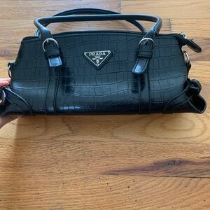 Prada Black Crocodile-Embossed Mini Purse